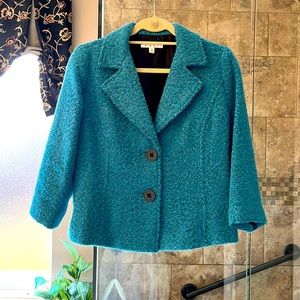 CAbi Turquoise Cropped Boucle Jacket